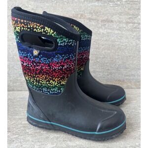 Bogs Youth Classic Rain Snow Boots Black Rainbow Insulated Waterproof Sz 5 EU 38